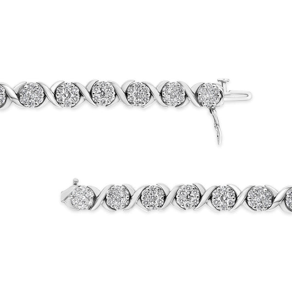14K White Gold 6-1/3 Cttw Round Brilliant-Cut Diamond Round Cluster & X-Link 7