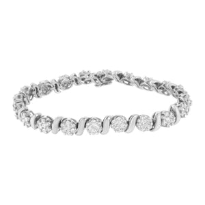 14K White Gold 5 1/4 cttw Diamond S-Link Floral Cluster Tennis Bracelet (I-J Clarity, SI2-I1 Color) - Size 7