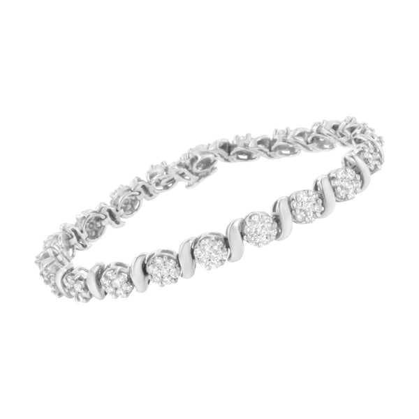 14K White Gold 5 1/4 cttw Diamond S-Link Floral Cluster Tennis Bracelet (I-J Clarity, SI2-I1 Color) - Size 7