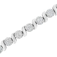 14K White Gold 5 1/4 cttw Diamond S-Link Floral Cluster Tennis Bracelet (I-J Clarity, SI2-I1 Color) - Size 7