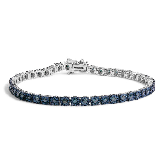 Black Rhodium Plated .925 Sterling Silver 1.0 Cttw Diamond Miracle Tennis Bracelet (Enhanced Blue Color, I3 Clarity) - 7"-0