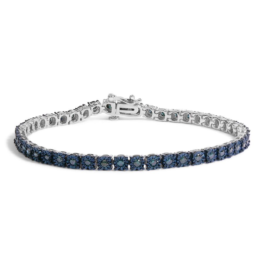 Black Rhodium Plated .925 Sterling Silver 1.0 Cttw Diamond Miracle Tennis Bracelet (Enhanced Blue Color, I3 Clarity) - 7
