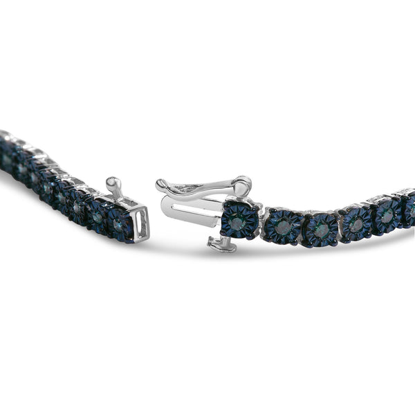 Black Rhodium Plated .925 Sterling Silver 1.0 Cttw Diamond Miracle Tennis Bracelet (Enhanced Blue Color, I3 Clarity) - 7
