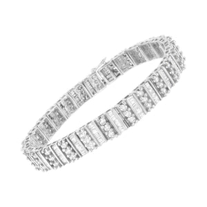 14K White Gold 4 7/8 cttw Baguette & Round Brilliant-Cut Diamond Channel- & Prong-Set Tennis Bracelet (I-J Color, I1-I2 Clarity) - Size 7.25