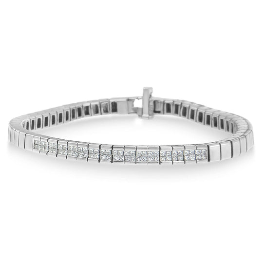 14K white gold bracelet with princess cut diamond stones