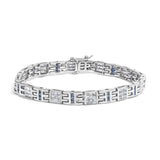 14K white gold bracelet with princess-cut white and blue diamond stones thumbnail 1