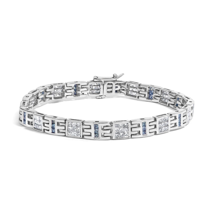 14K White Gold Princess-Cut white and Blue Diamond Fashion Bracelet(3.00 cttw,H-I Color,SI1-SI2 Clarity)