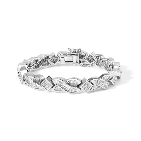 14K White Gold 8 1/5 Cttw Diamond Geometric Twisted Link Bracelet-0