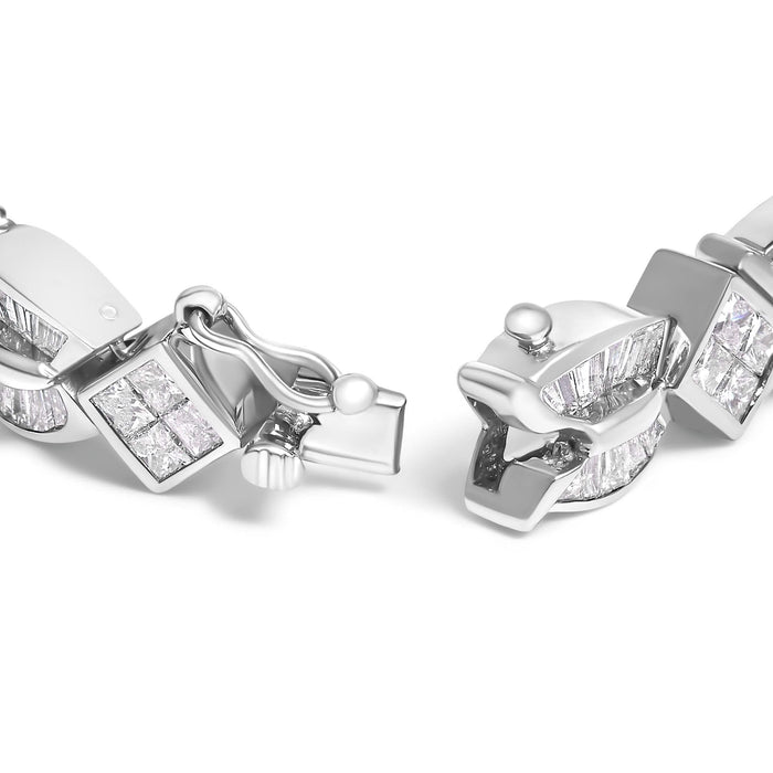 14K White Gold 8 5/8ct Cttw Princess and Baguette Diamond Geometric Twist Link Bracelet (G-H Color, VS1-VS2 Clarity) - 7