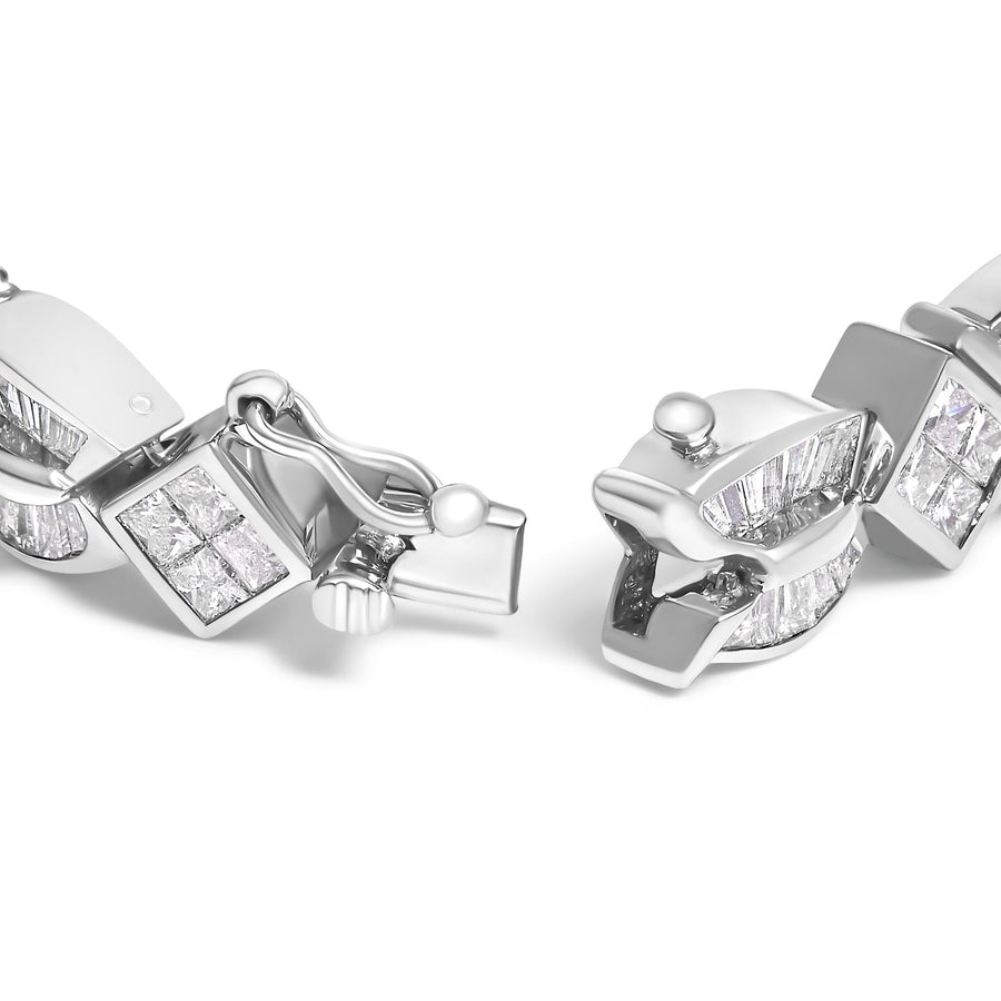 14K White Gold 8 5/8ct Cttw Princess and Baguette Diamond Geometric Twist Link Bracelet (G-H Color, VS1-VS2 Clarity) - 7