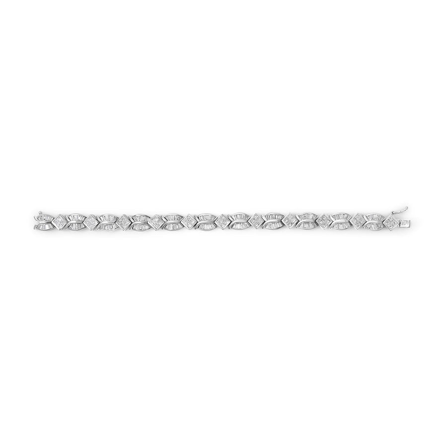 14K White Gold 8 5/8ct Cttw Princess and Baguette Diamond Geometric Twist Link Bracelet (G-H Color, VS1-VS2 Clarity) - 7