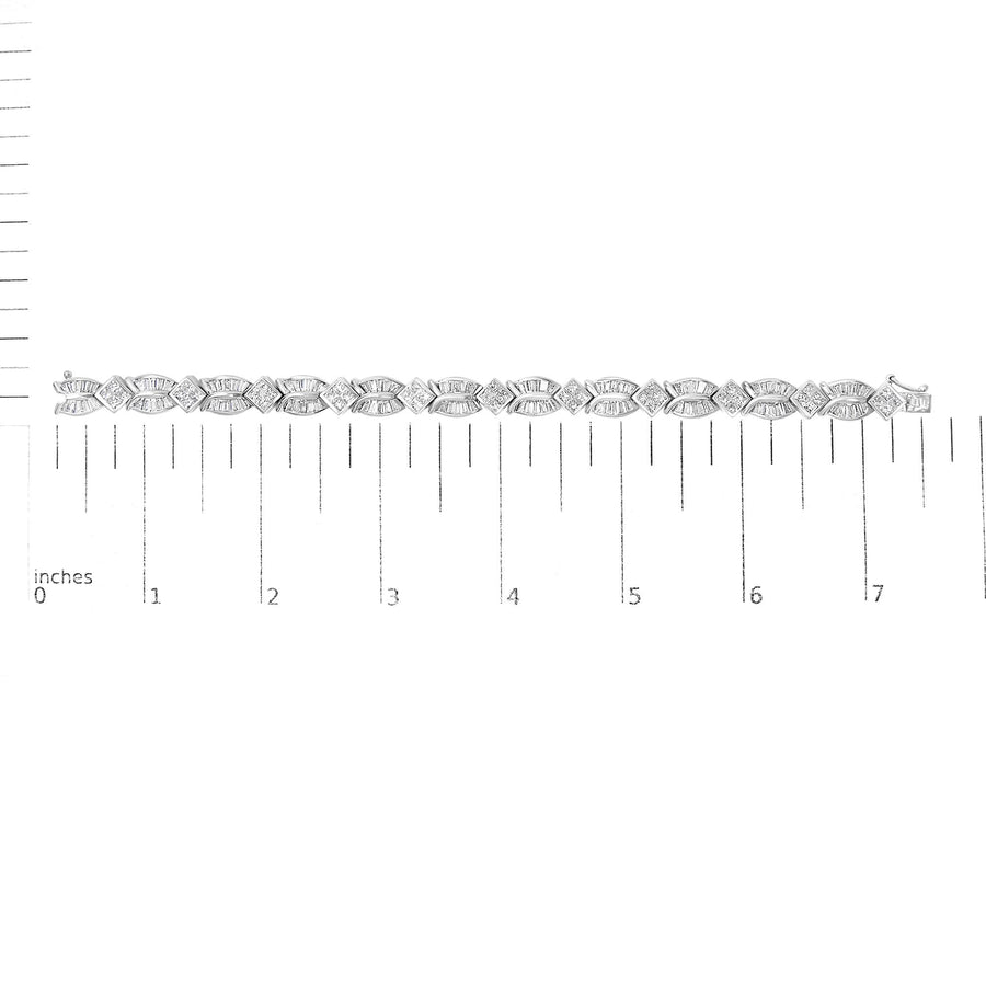14K White Gold 8 5/8ct Cttw Princess and Baguette Diamond Geometric Twist Link Bracelet (G-H Color, VS1-VS2 Clarity) - 7