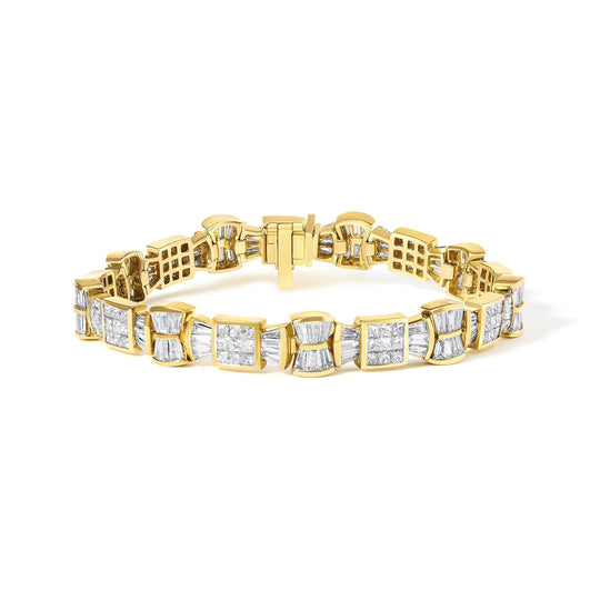 14K Yellow Gold 9 7/8 Cttw Princess and Baguette Diamond Bow and Box Link Tennis Bracelet (G-H Color, VS1-VS2 Clarity) - 7" Inches-0