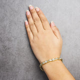 14K Yellow Gold 7.0 Cttw Baguette Cut Diamond Alternating Box and Wave Link Bracelet (G-H Color, VS1-VS2 Clarity) - 7