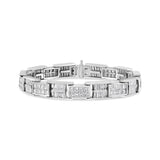 14K white gold panel link bracelet with round diamond stones thumbnail 1
