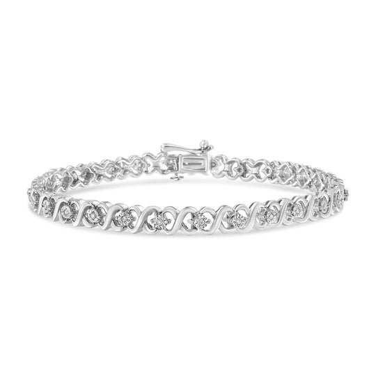 .925 Sterling Silver 1/6 Cttw Miracle Set Diamond Infinity Link and Station Tennis Bracelet (I-J Color, I3 Clarity) - 7.25 " Inches-0