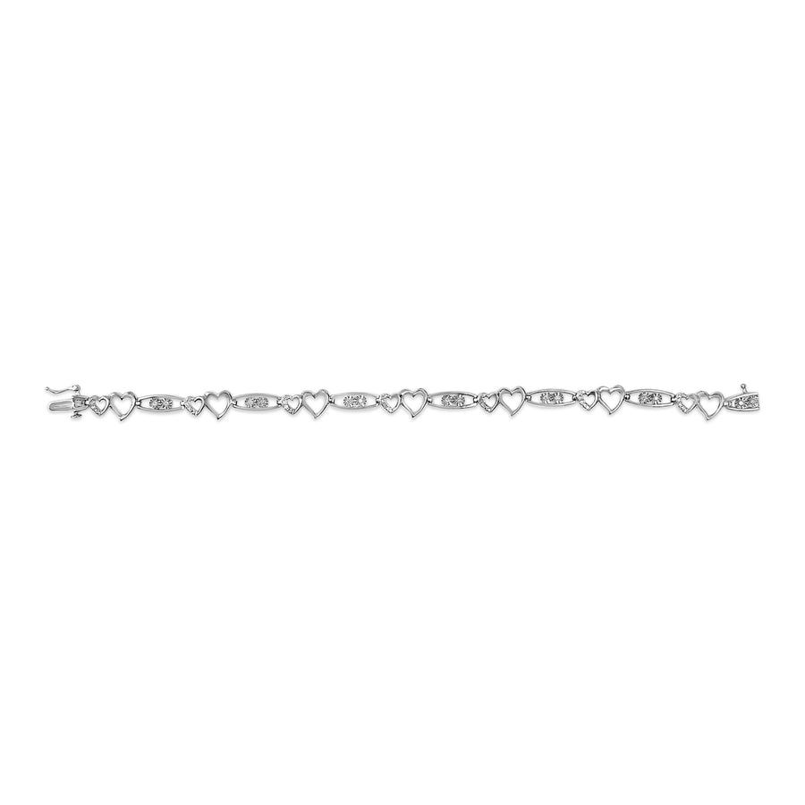 925 Sterling Silver 1/5 Cttw Diamond Double Heart Link Bracelet (I-J Color, I3 Clarity) - 7.25