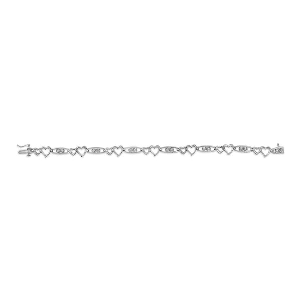925 Sterling Silver 1/5 Cttw Diamond Double Heart Link Bracelet (I-J Color, I3 Clarity) - 7.25