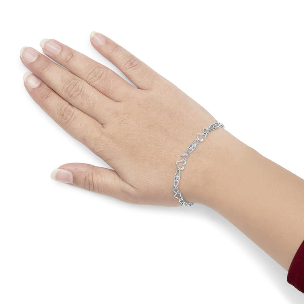 925 Sterling Silver 1/5 Cttw Diamond Double Heart Link Bracelet (I-J Color, I3 Clarity) - 7.25