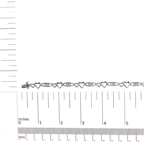 925 Sterling Silver 1/5 Cttw Diamond Double Heart Link Bracelet (I-J Color, I3 Clarity) - 7.25