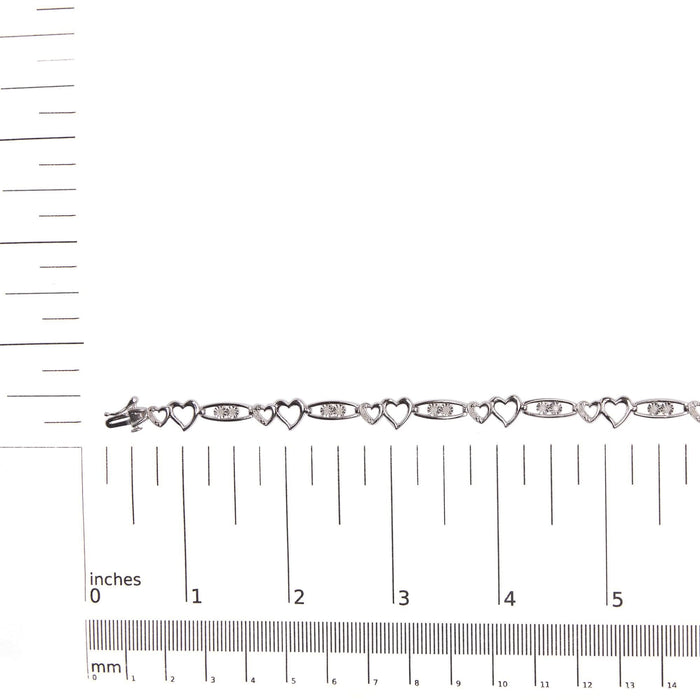 925 Sterling Silver 1/5 Cttw Diamond Double Heart Link Bracelet (I-J Color, I3 Clarity) - 7.25