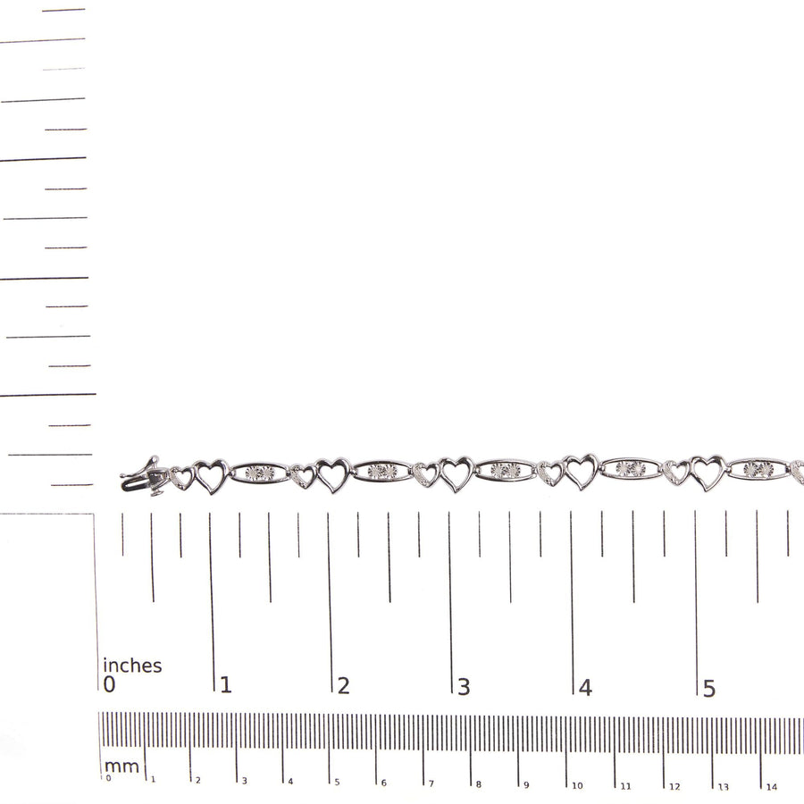 925 Sterling Silver 1/5 Cttw Diamond Double Heart Link Bracelet (I-J Color, I3 Clarity) - 7.25