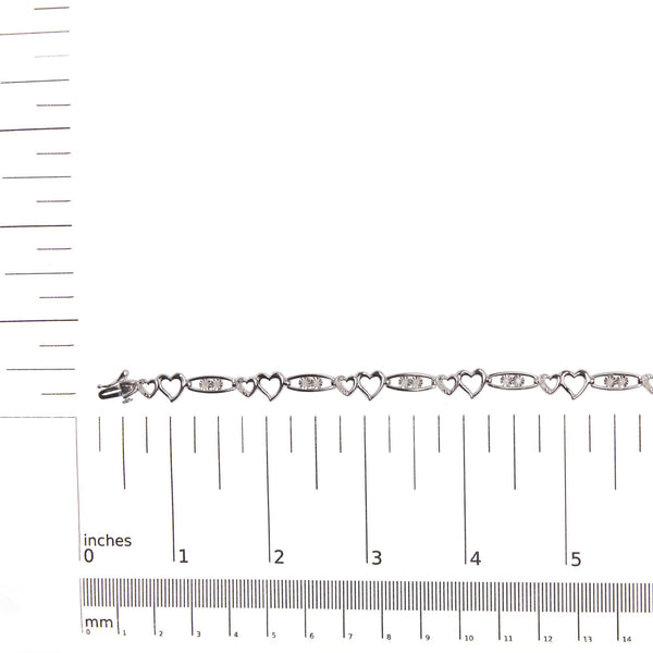 925 Sterling Silver 1/5 Cttw Diamond Double Heart Link Bracelet (I-J Color, I3 Clarity) - 7.25
