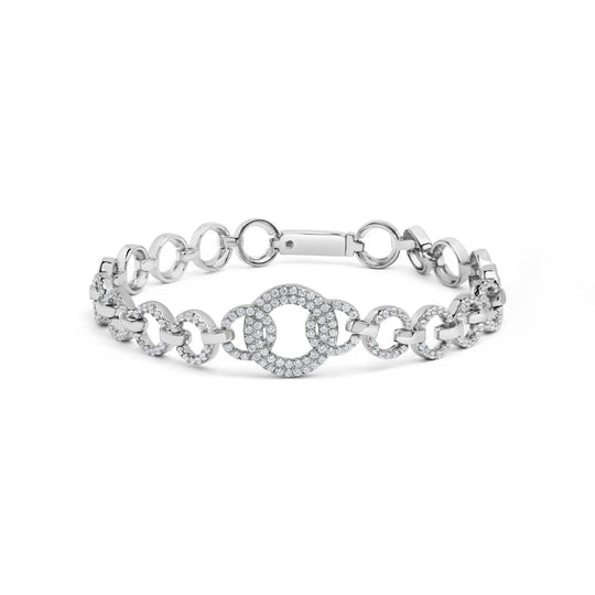 .925 Sterling Silver 1.00 Cttw Diamond Interlinking Open Circle Link Bracelet-0
