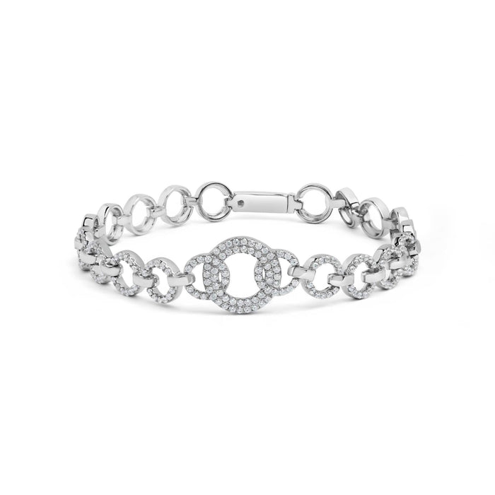 .925 Sterling Silver 1.00 Cttw Diamond Interlinking Open Circle Link Bracelet