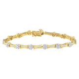 10K white gold bracelet with round and baguette diamond stones thumbnail 1