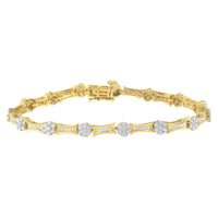 10K Yellow and White Gold 2.00 cttw Round and Baguette-Cut Diamond Link Bracelet (I-J Color, I2-I3 Clarity) - Size 7.25
