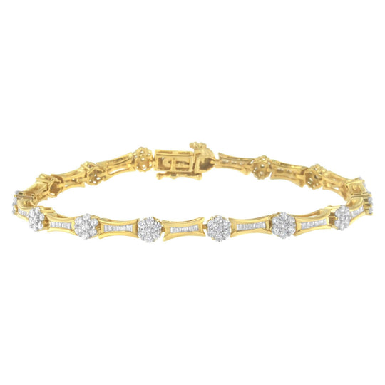 10K white gold bracelet with round and baguette diamond stones