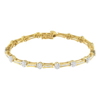 10K Yellow and White Gold 2.00 cttw Round and Baguette-Cut Diamond Link Bracelet (I-J Color, I2-I3 Clarity) - Size 7.25