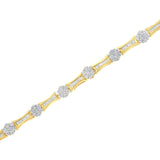 10K Yellow and White Gold 2.00 cttw Round and Baguette-Cut Diamond Link Bracelet (I-J Color, I2-I3 Clarity) - Size 7.25