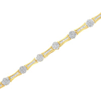 10K Yellow and White Gold 2.00 cttw Round and Baguette-Cut Diamond Link Bracelet (I-J Color, I2-I3 Clarity) - Size 7.25