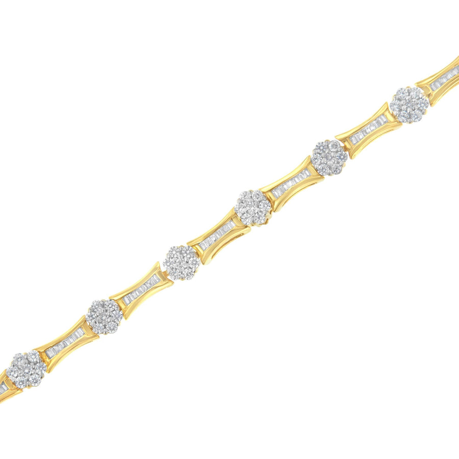 10K Yellow and White Gold 2.00 cttw Round and Baguette-Cut Diamond Link Bracelet (I-J Color, I2-I3 Clarity) - Size 7.25
