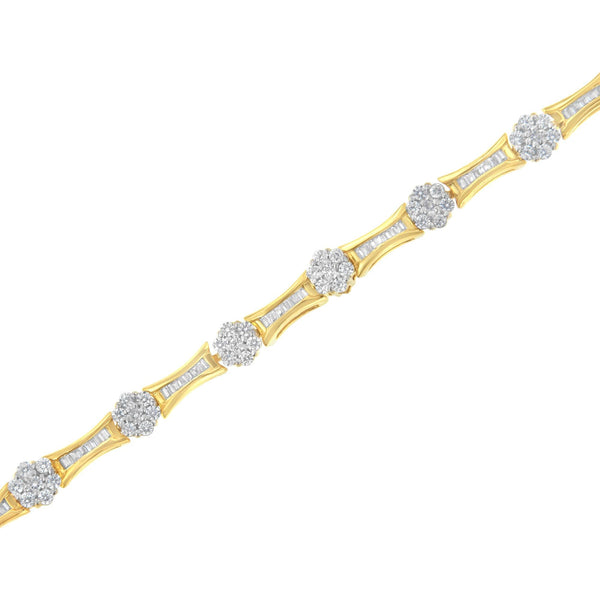 10K Yellow and White Gold 2.00 cttw Round and Baguette-Cut Diamond Link Bracelet (I-J Color, I2-I3 Clarity) - Size 7.25