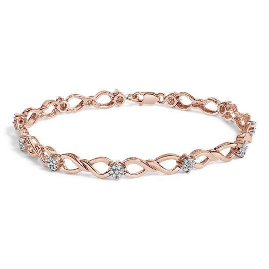 10K Rose Gold 1/2 cttw Diamond Cluster and Infinity Weave Link Bracelet (H-I Color, I2-I3 Clarity) - Size 7"-0