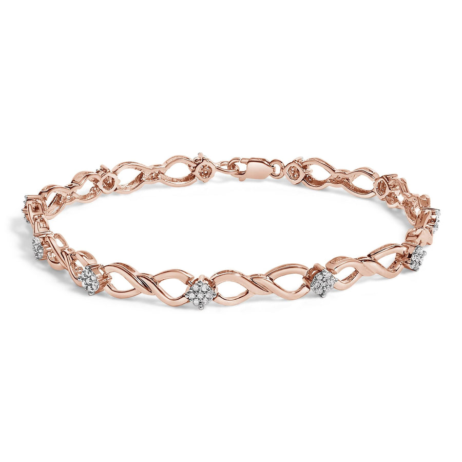 10K Rose Gold 1/2 cttw Diamond Cluster and Infinity Weave Link Bracelet (H-I Color, I2-I3 Clarity) - Size 7
