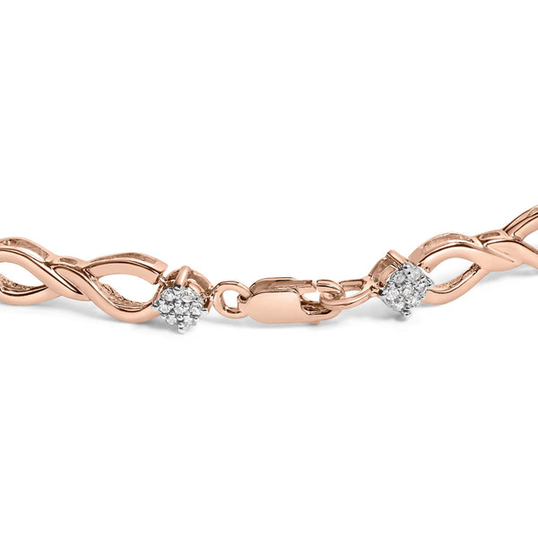 10K Rose Gold 1/2 cttw Diamond Cluster and Infinity Weave Link Bracelet (H-I Color, I2-I3 Clarity) - Size 7