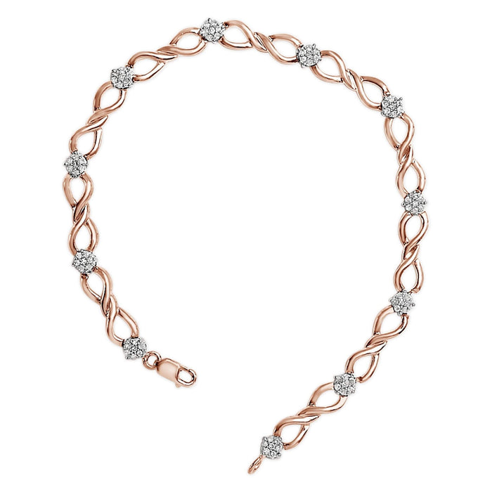 10K Rose Gold 1/2 cttw Diamond Cluster and Infinity Weave Link Bracelet (H-I Color, I2-I3 Clarity) - Size 7