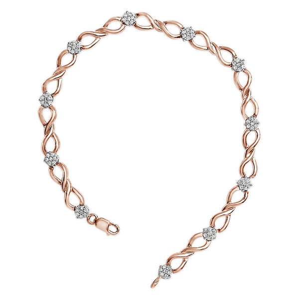 10K Rose Gold 1/2 cttw Diamond Cluster and Infinity Weave Link Bracelet (H-I Color, I2-I3 Clarity) - Size 7