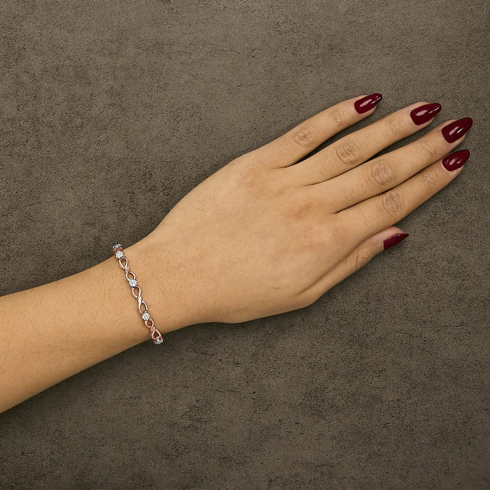 10K Rose Gold Plated .925 Sterling Silver 1/2 Cttw Diamond Infinity Link Tennis Bracelet (H-I Color, I2-I3 Clarity) -7”