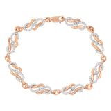 10K rose gold bracelet with round diamond stones in infinity loop and swirl links thumbnail 1