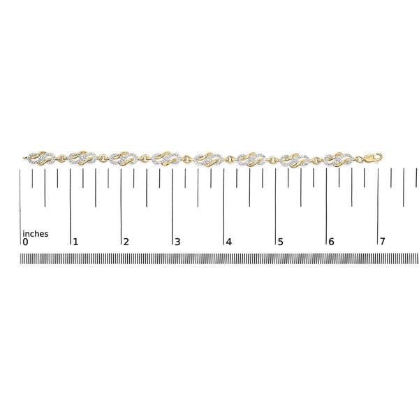 14K Yellow Gold Plated .925 Sterling Silver 1.0 Cttw Diamond Infinity Loop and Swirl Link Bracelet
