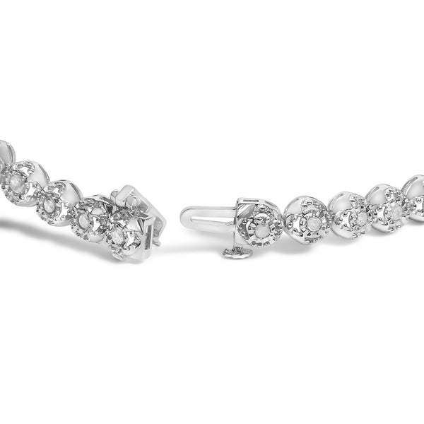 .925 Sterling Silver 1.0 Cttw Diamond Miracle-Plate Open Quatrefoil Flower Circle-Link 7