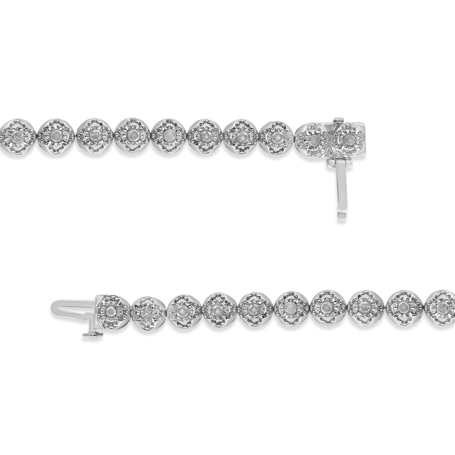 .925 Sterling Silver 1.0 Cttw Diamond Miracle-Plate Open Quatrefoil Flower Circle-Link 7