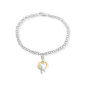 10K yellow gold bracelet with heart diamond stones on silver rolo chain