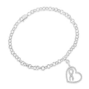 .925 Sterling Silver 1/4 Cttw Diamond-Accented Heart and Ribbon Charm 7