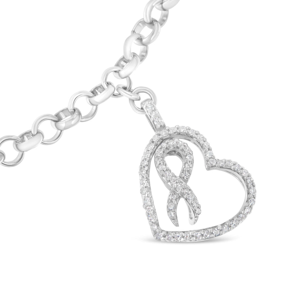 .925 Sterling Silver 1/4 Cttw Diamond-Accented Heart and Ribbon Charm 7